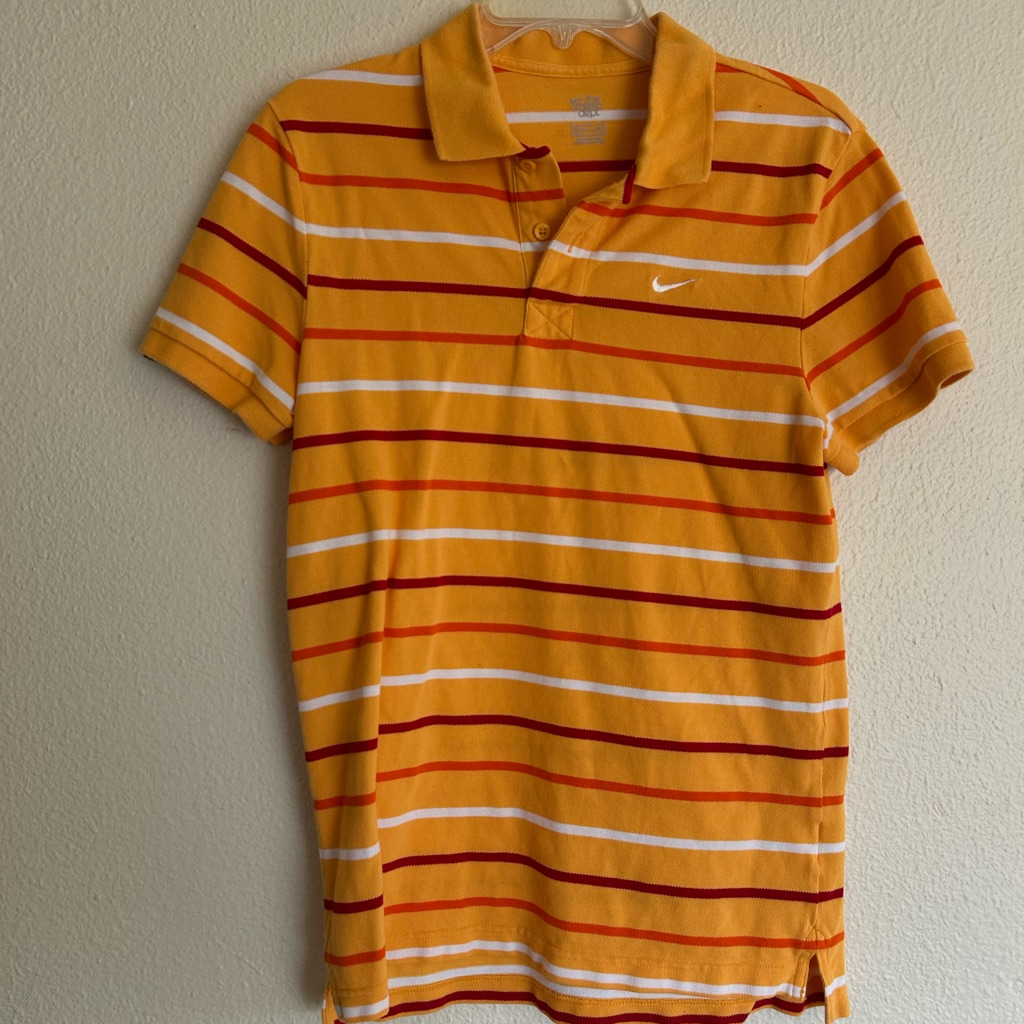 Vintage Nike Orange Polo Shirt With Red/White Stripes